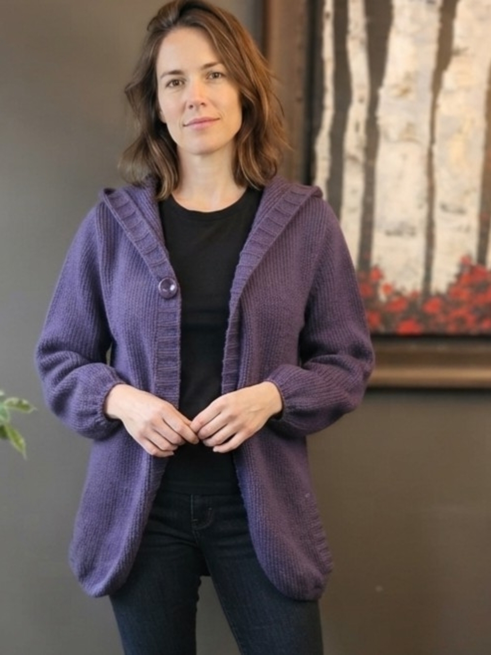 BCBGMaxAzria Plum Hooded Button Cardigan Size Small